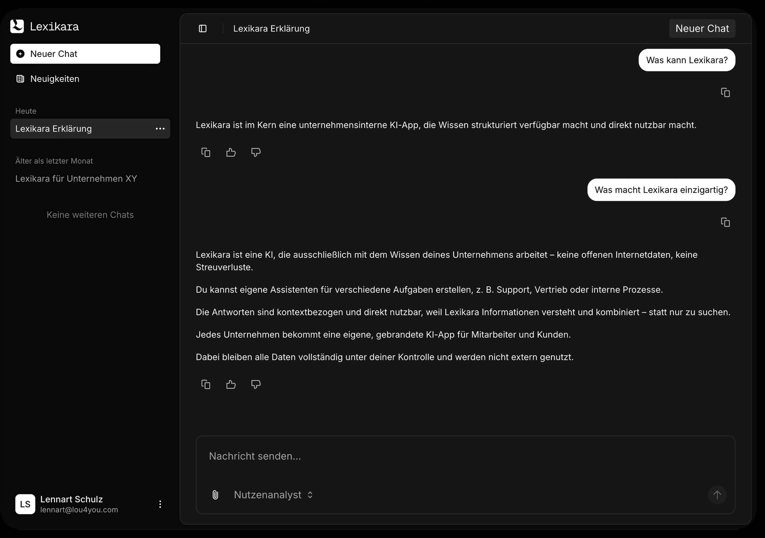 Mockup of Lexikara's AI assistant in action